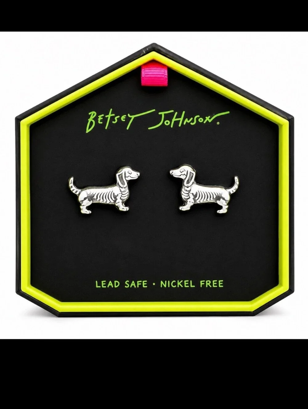 Betsey Johnson Weiner Dog Skeleton Stud Earrings NWT